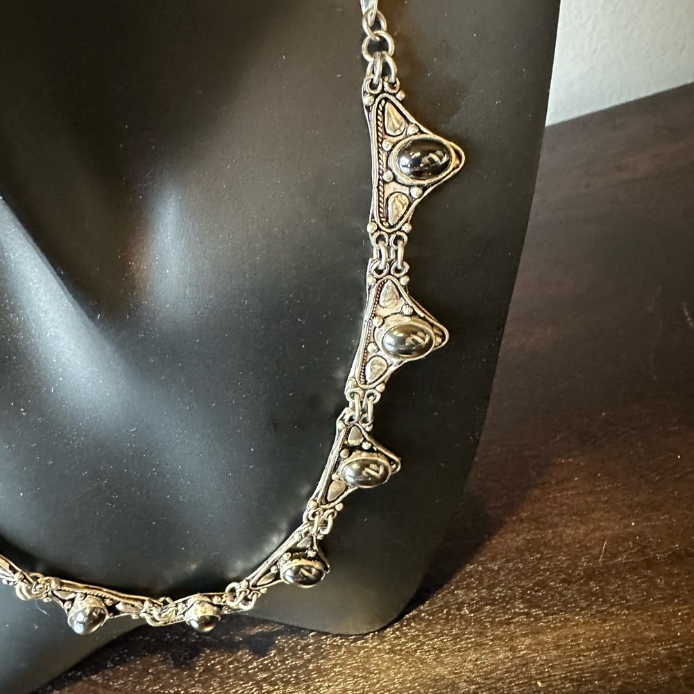 Vintage Sterling Silver and Hematite Panel and Chain Necklace